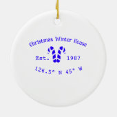 Winter Christmas house blue candy canes est. Year  Keramik Ornament (Hinten)