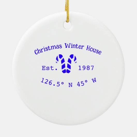 Winter Christmas house blue candy canes est. Year  Keramik Ornament (Hinten)