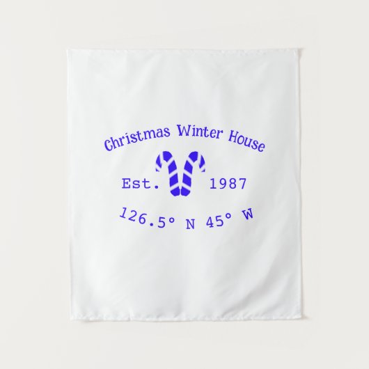 Winter Christmas house blue candy canes est. Year  Wandteppich (Vorderseite)