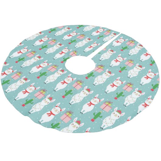 Winter Christmas Llamas | Urlaub Polyester Weihnachtsbaumdecke (Schrägansicht)