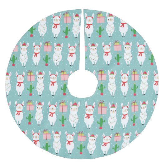 Winter Christmas Llamas | Urlaub Polyester Weihnachtsbaumdecke (Vorderseite)