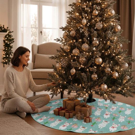 Winter Christmas Llamas | Urlaub Polyester Weihnachtsbaumdecke