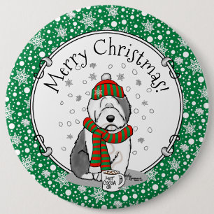 Winter Christmas Old English Sheepdog Grau 1 Niedl Button