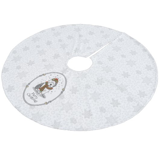 Winter Christmas Old English Sheepdog Grau 1 Niedl Fleece Weihnachtsbaumdecke (Schrägansicht)