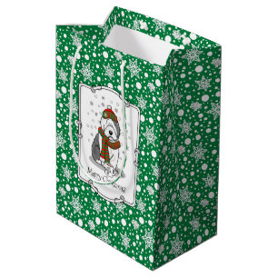 Winter Christmas Old English Sheepdog Grau 1 Niedl Mittlere Geschenktüte