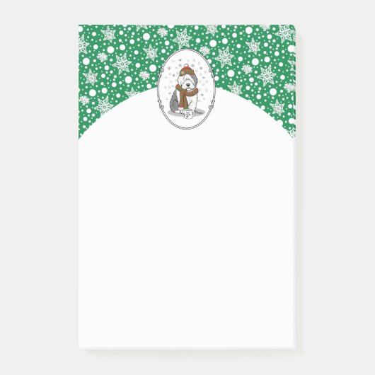 Winter Christmas Old English Sheepdog Grau 1 Niedl Post-it Klebezettel (Vorderseite)