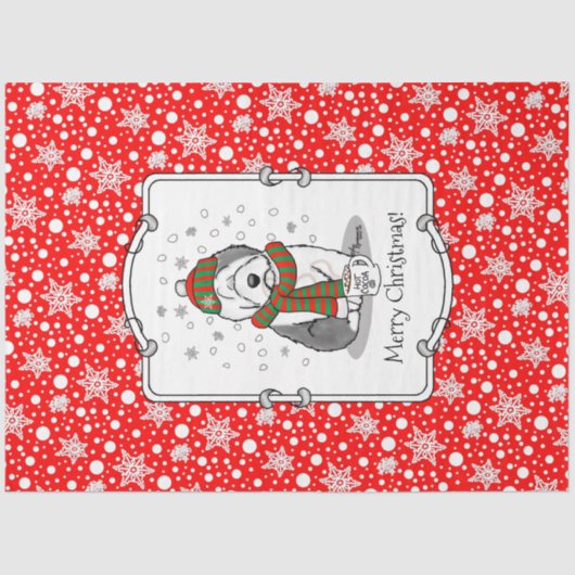 Winter Christmas Old English Sheepdog Grau 1 Niedl Seidenpapier (Vorderseite)