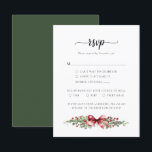 Winter Christmas RSVP Card Karte<br><div class="desc">Mit dieser Weihnachts-RSVP-Karte können Sie Ihr Hochzeitsgeschenk mit festlicher Eleganz genießen. Mit Aquarell, roten Beeren und einem bezaubernden Urlaubbug ergänzt das Hotel wunderbar jede Hochzeitssuite im Winter. Es wurde sowohl mit Stil als auch Funktionalität konzipiert und bietet Optionen für die Reaktion der Gäste, die Anzahl der Teilnehmer und die Wahl...</div>