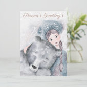 Winter Christmas Snow Queen and Polar Bear Karte (Stehend Vorderseite)