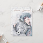 Winter Christmas Snow Queen and Polar Bear Karte (Vorderseite/Rückseite Beispiel)
