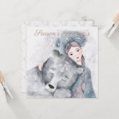 Winter Christmas Snow Queen and Polar Bear Karte (Vorderseite/Rückseite Beispiel)