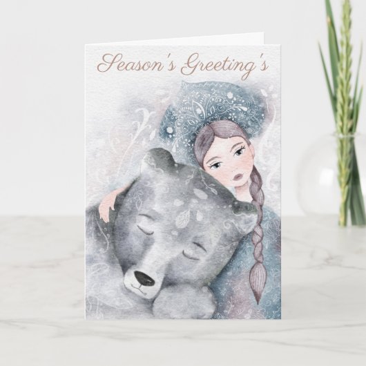Winter Christmas Snow Queen and Polar Bear Karte (Vorderseite)