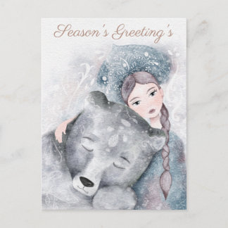 Winter Christmas Snow Queen and Polar Bear Postkarte
