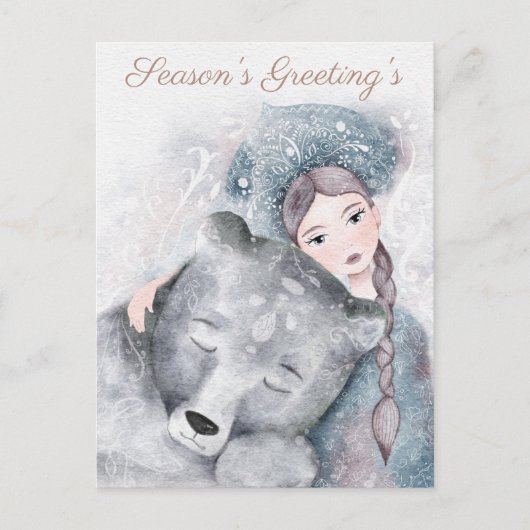 Winter Christmas Snow Queen and Polar Bear Postkarte (Vorderseite)