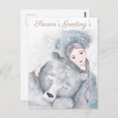Winter Christmas Snow Queen and Polar Bear Postkarte (Vorne/Hinten)