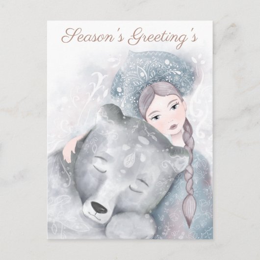 Winter Christmas Snow Queen and Polar Bear Postkarte (Vorderseite)