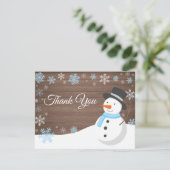 Winter Christmas Snowman Blue Dankeschön Karte (Stehend Vorderseite)