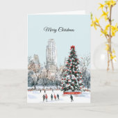 Winter Christmas Tree City Ice Skaters Buildings Karte (Gelbe Blume)