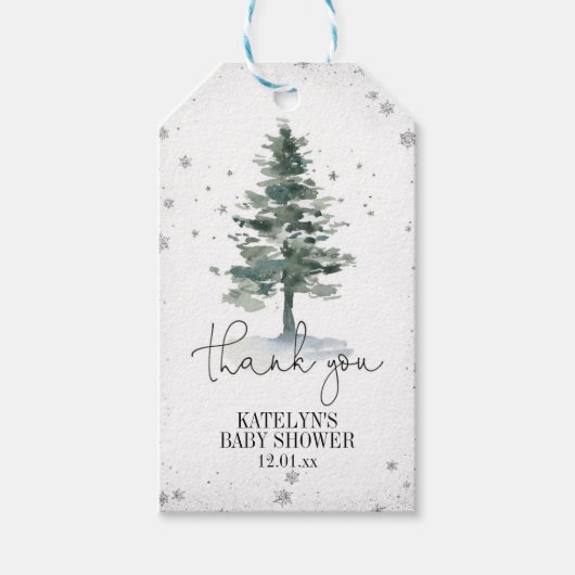 Winter Christmas Tree Favor Tag Silver Geschenkanhänger (Vorderseite)