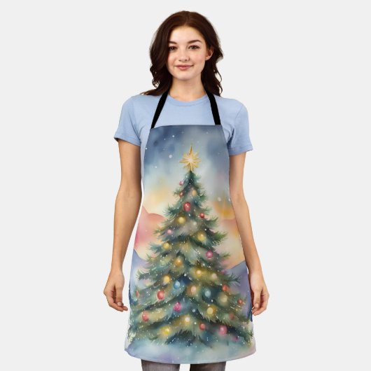 Winter Christmas Tree Snowy Sunset Scenery Schürze (Getragen)