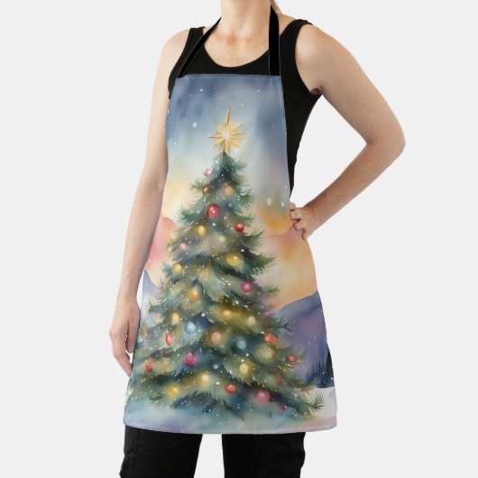 Winter Christmas Tree Snowy Sunset Scenery Schürze (InSitu)