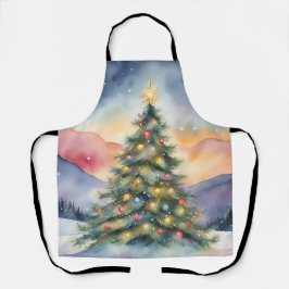 Winter Christmas Tree Snowy Sunset Scenery Schürze