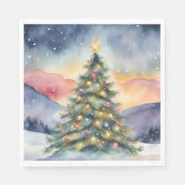 Winter Christmas Tree Snowy Sunset Scenery Serviette
