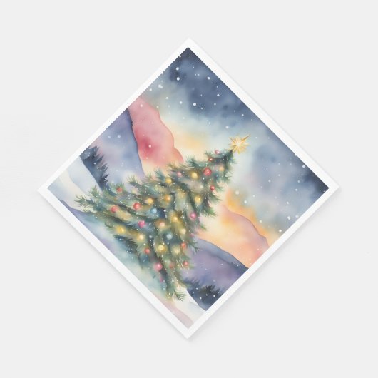 Winter Christmas Tree Snowy Sunset Scenery Serviette (Ecke)
