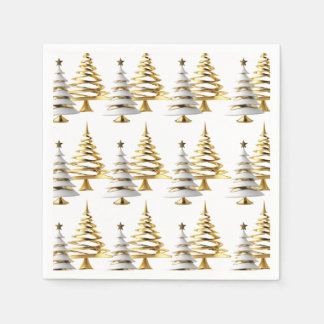 Winter christmas tree white gold holiday theme serviette