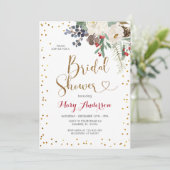 Winter Christmas White Floral Brautparty Einladung (Stehend Vorderseite)