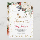 Winter Christmas White Floral Brautparty Einladung (Vorne/Hinten)