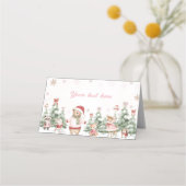 Winter Christmas Woodland Girl Birthday Food Tent Platzkarte (Vorderseite)