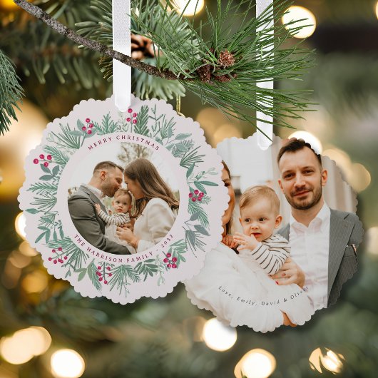 Winter Christmas Wreath with Photo Ornament Karte