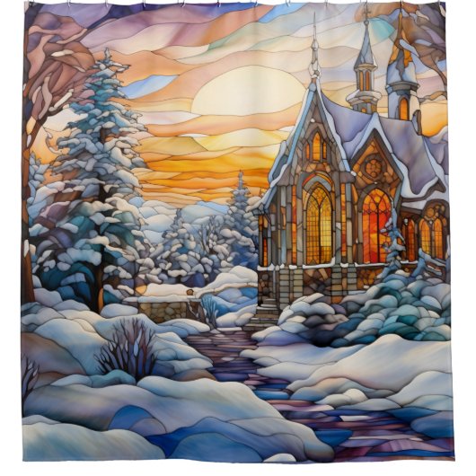 Winter Church Duschvorhang (Vorderseite)