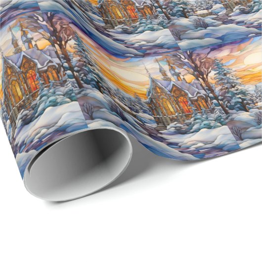 Winter Church Wrapping Paper Geschenkpapier (Rolleneckpunkt)