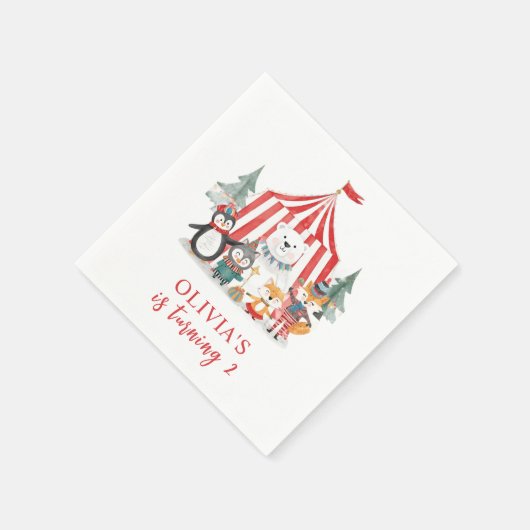 Winter Circus Animal Birthday Sign | Cute Woodland Serviette (Ecke)
