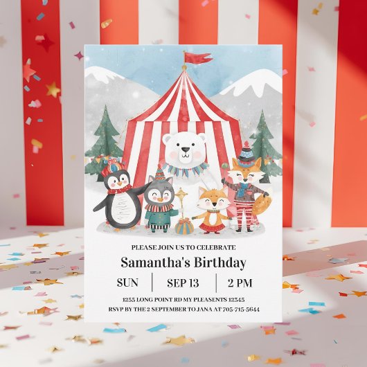 Winter Circus Birthday Invitation | Cute Penguin Einladung