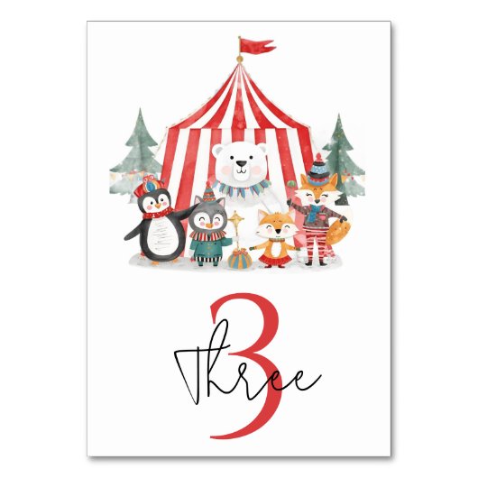 Winter Circus Birthday Tischnummer (Vorderseite)