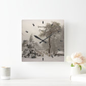 Winter Clock Custom Winter Bridge Wall Clock Quadratische Wanduhr (Zuhause)