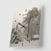 Winter Clock Custom Winter Bridge Wall Clock Quadratische Wanduhr (Winkel)