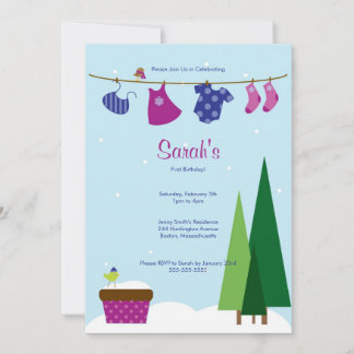 Winter Clothesline Baby Girl Geburtstagsparty Einl Einladung