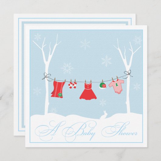 Winter Clothesline Kinderdusche Einladung (Vorne/Hinten)