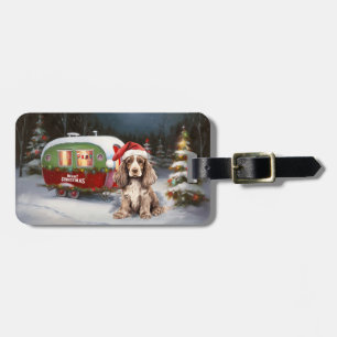 Winter-Cocker-Spaniel-Wohnwagen-Weihnachtsabenteue Gepäckanhänger