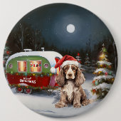 Winter Cocker Spanisch Caravan Weihnachtsabenteuer Button (Vorderseite)