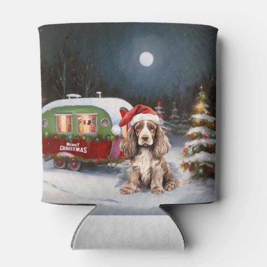 Winter Cocker Spanisch Caravan Weihnachtsabenteuer Dosenkühler (Rückseite)
