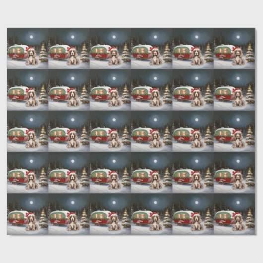 Winter Cocker Spanisch Caravan Weihnachtsabenteuer Geschenkpapier (Flach)