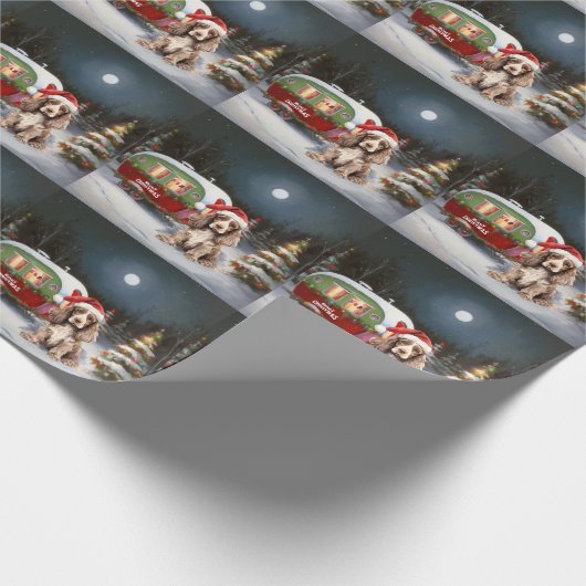 Winter Cocker Spanisch Caravan Weihnachtsabenteuer Geschenkpapier (Ecke)