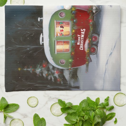 Winter Cocker Spanisch Caravan Weihnachtsabenteuer Geschirrtuch (Gefaltet)