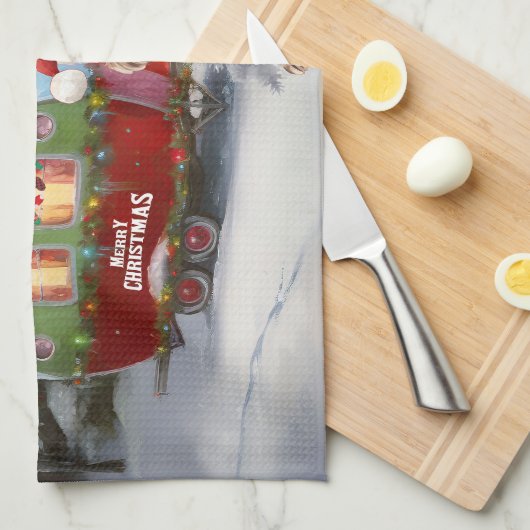 Winter Cocker Spanisch Caravan Weihnachtsabenteuer Geschirrtuch (Viertel Falte)