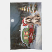 Winter Cocker Spanisch Caravan Weihnachtsabenteuer Geschirrtuch (Vertikal)